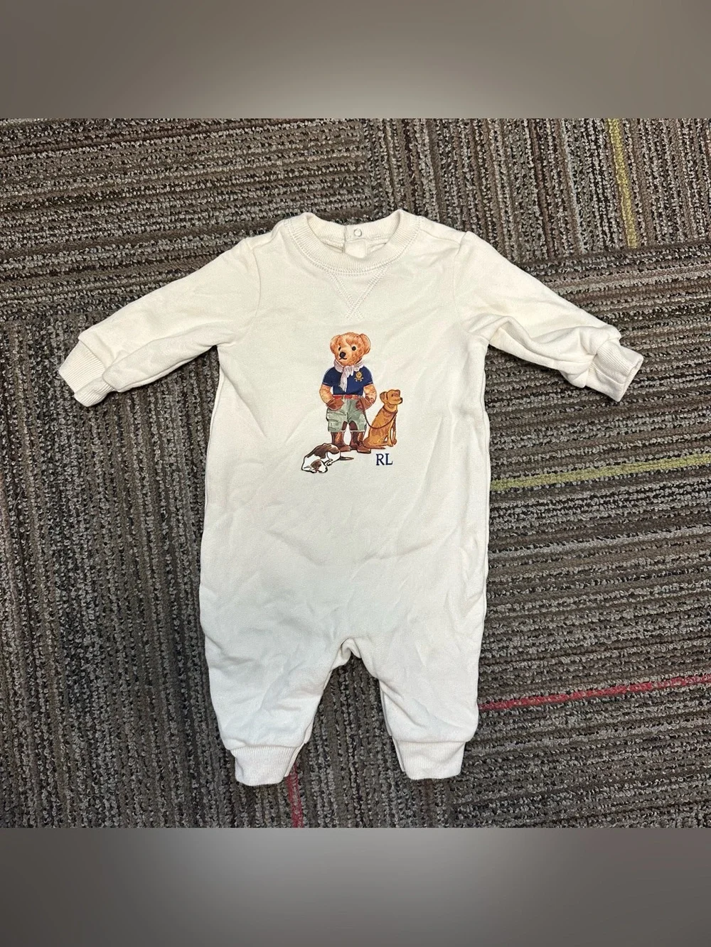 Ralph Lauren Polo Bear Fleece Coverall One Piece Baby 3M Ivory
